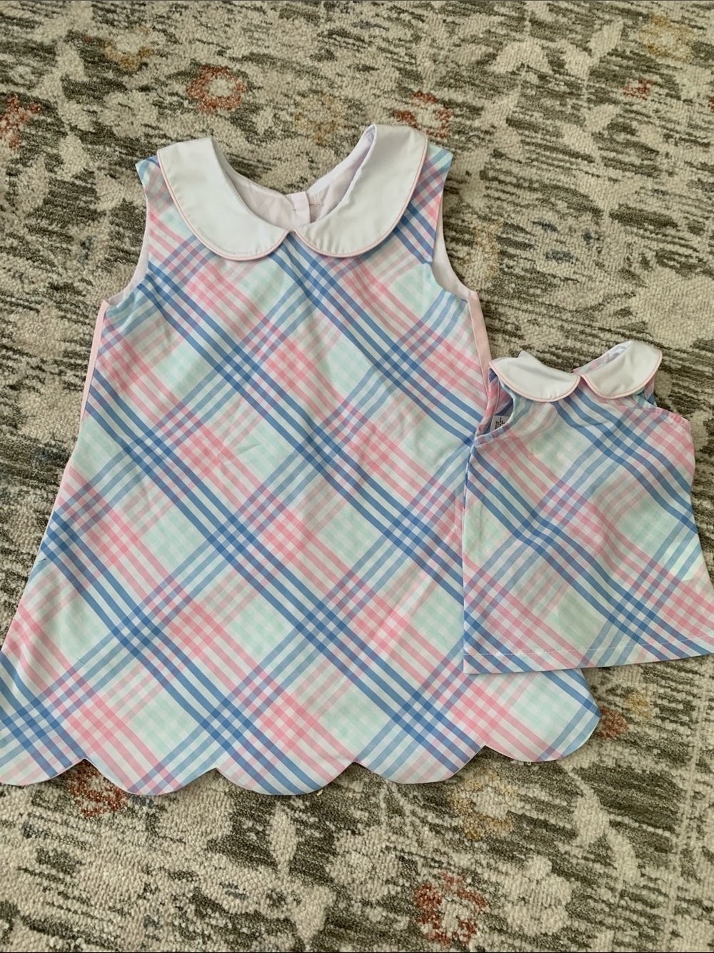 Girls Pastel Plaid Peter Pan Collar Dress Set